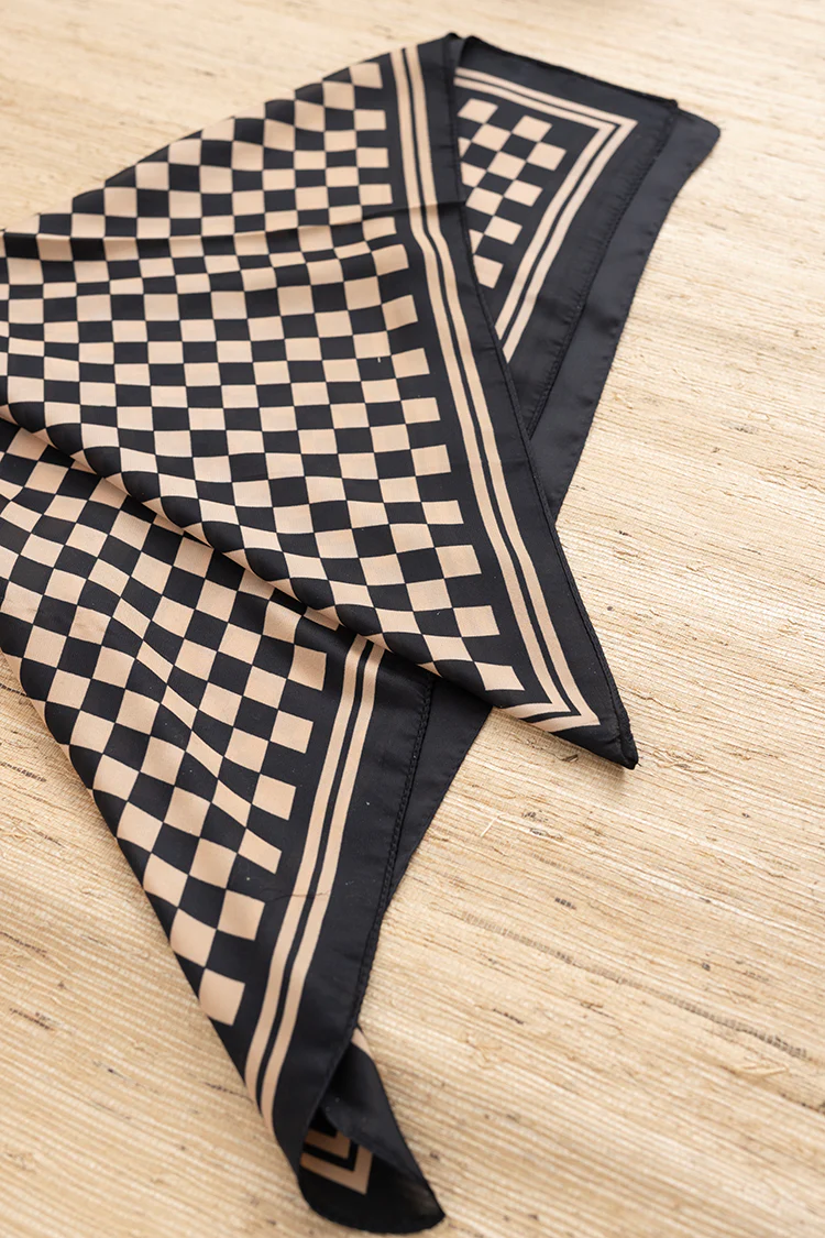 Beige and Black Checkered Scarf - Image 2