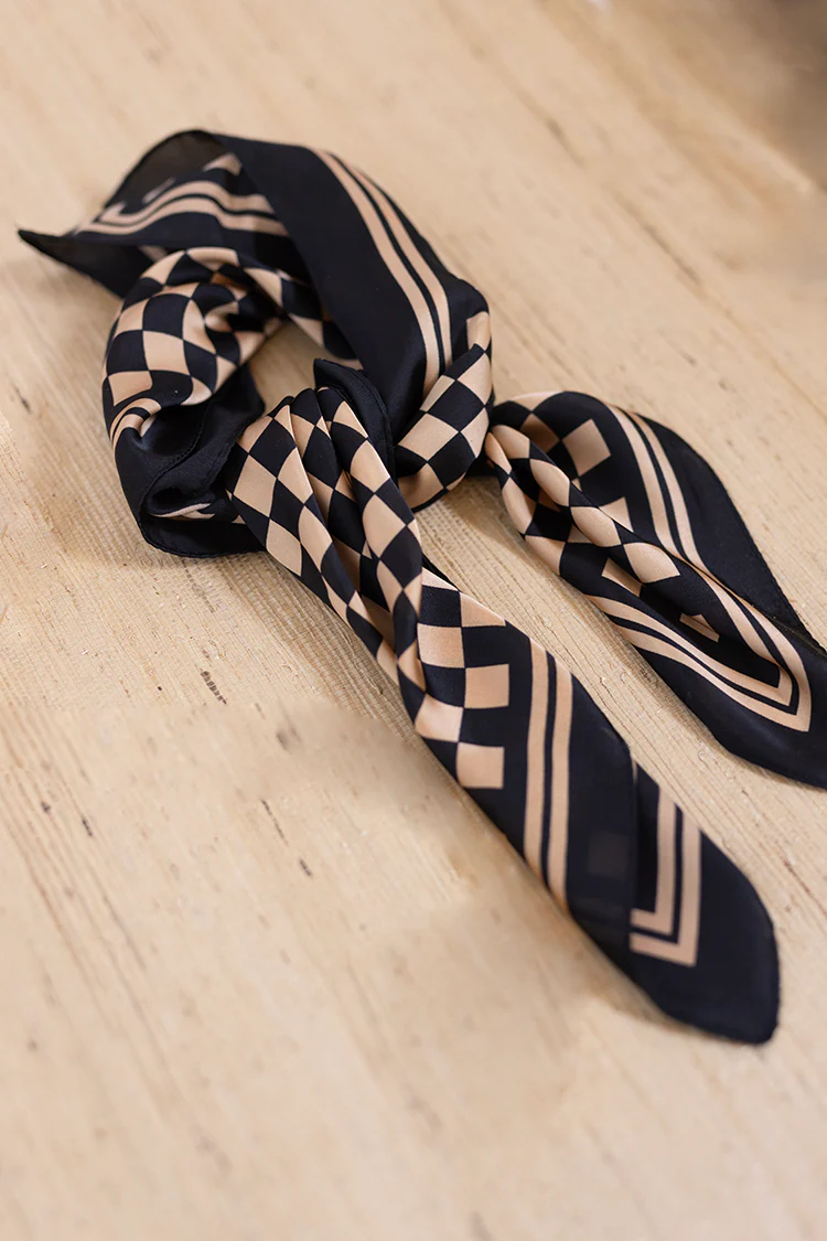 Beige and Black Checkered Scarf - Image 3