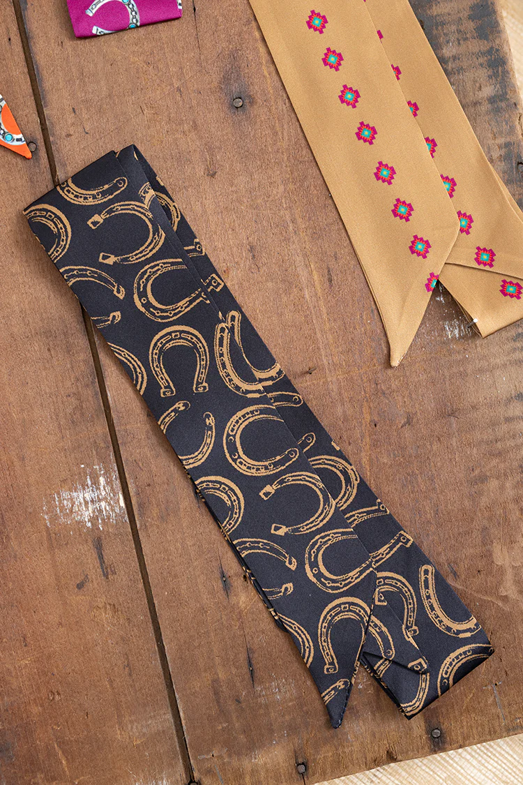 Black Horseshoe Print Twilly Scarf