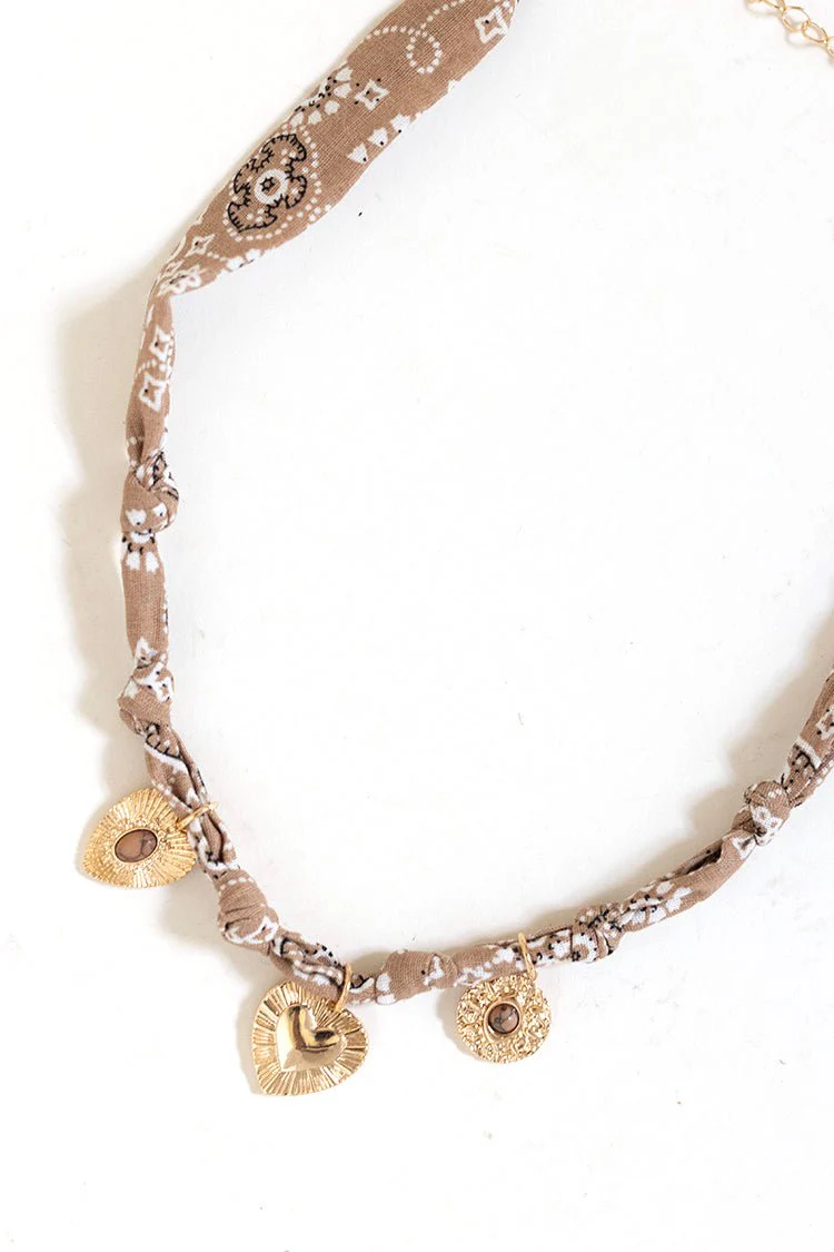 Beige Bandana Heart Charm Necklace - Image 4