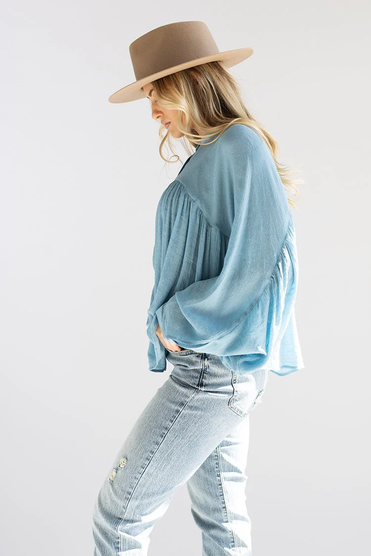Blue Button-Up Batwing Top - Image 2