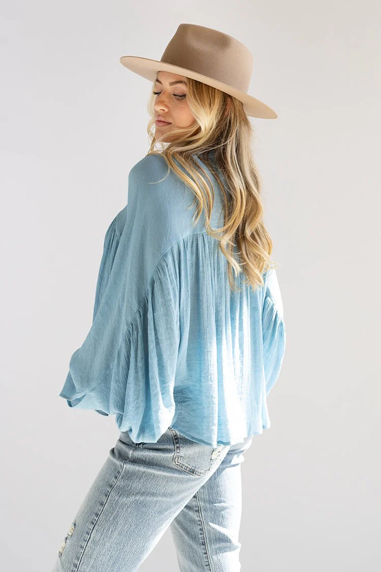 Blue Button-Up Batwing Top - Image 4