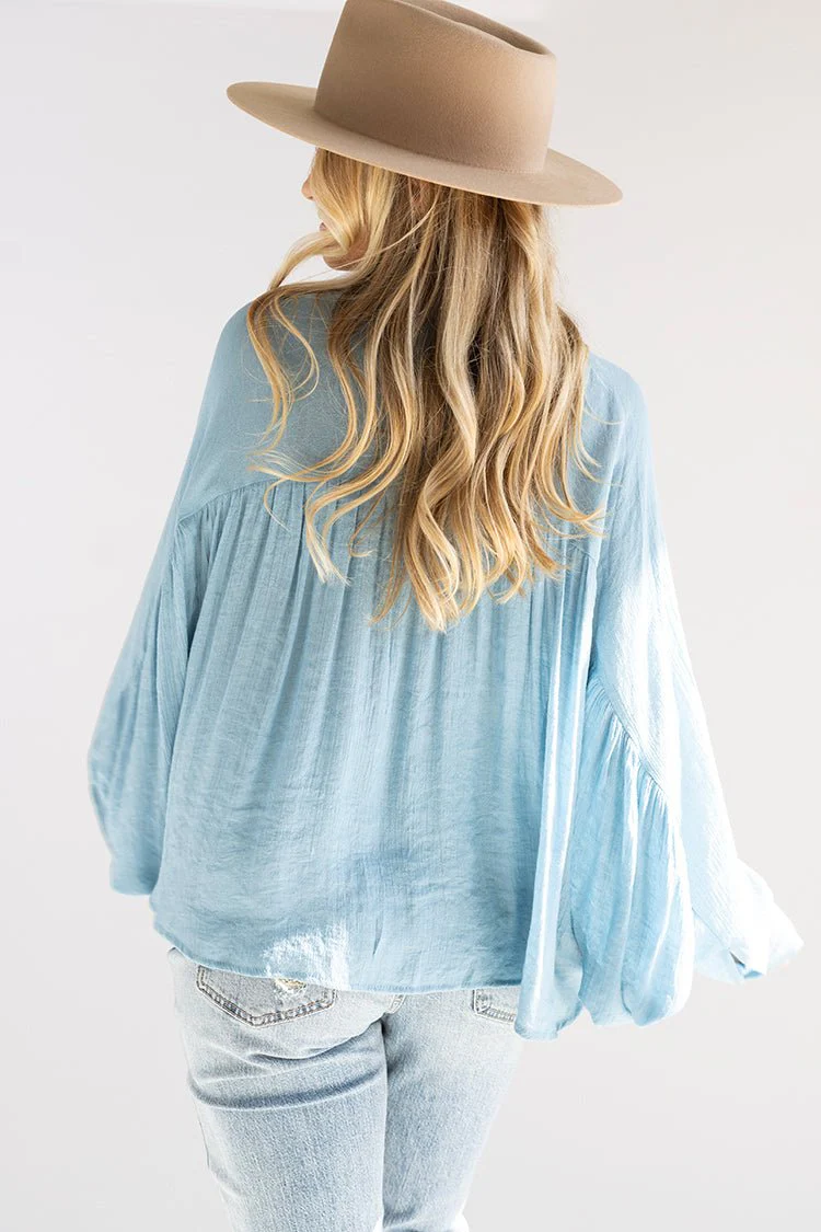 Blue Button-Up Batwing Top - Image 6