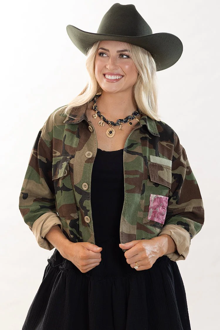 Camo and Floral Cropped Jacket - Image 3
