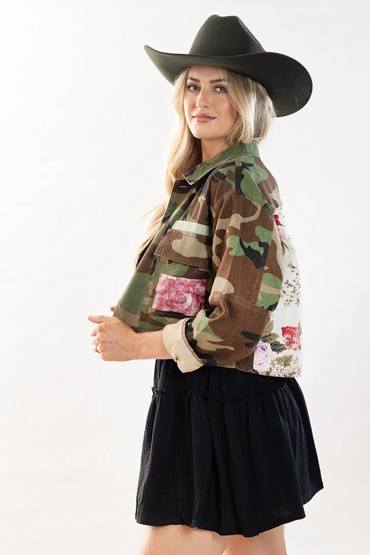 Camo and Floral Cropped Jacket - Image 4