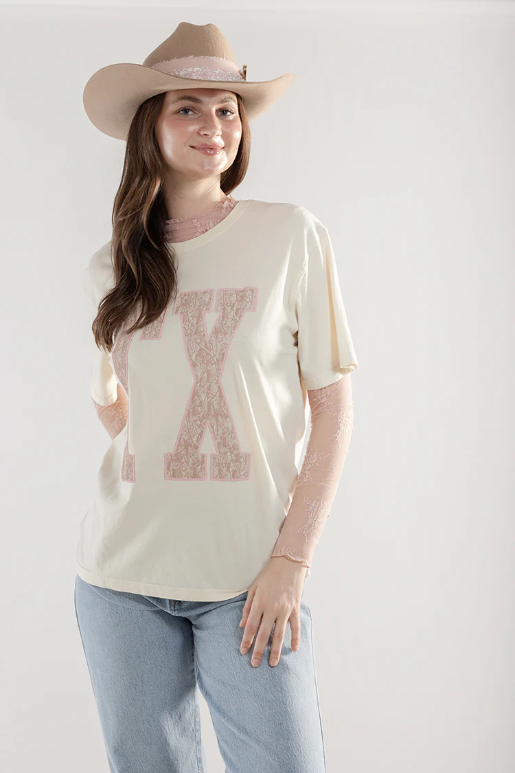 Camo and Pink TX Graphic T-Shirt - Ivory - Image 5