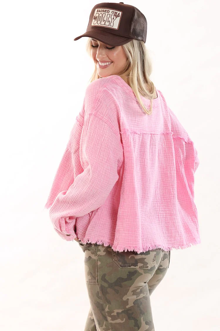 Pink Cotton Gauze Button Down Shirt - Image 2