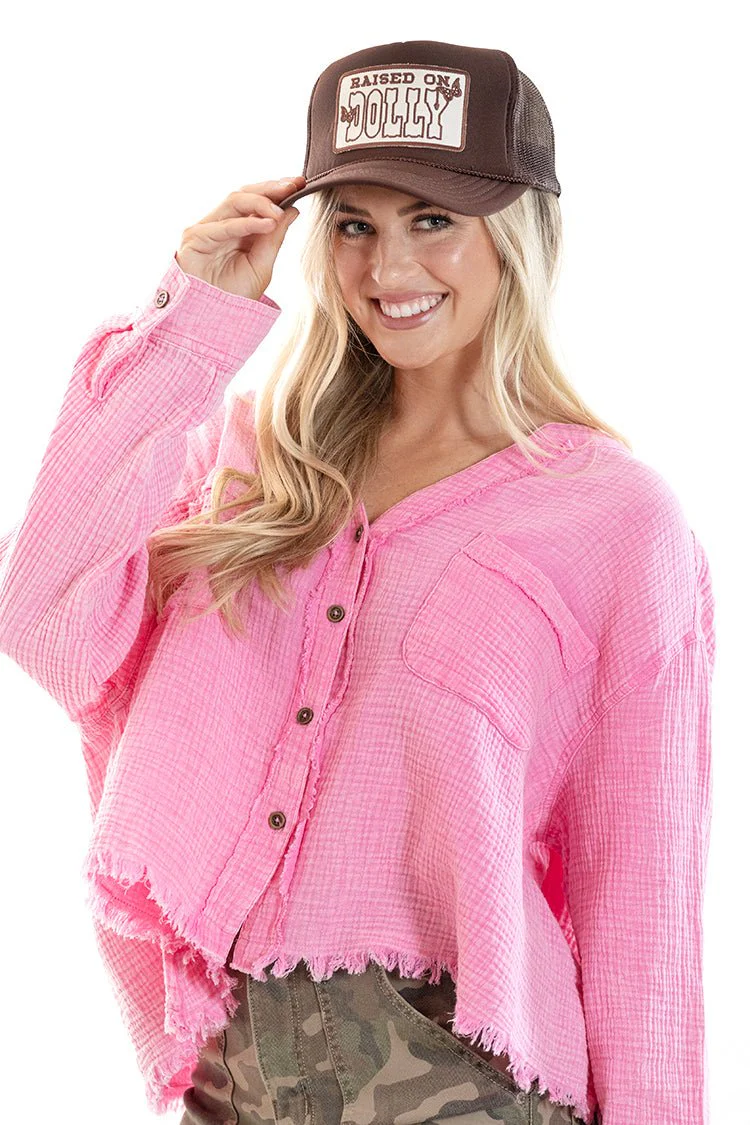 Pink Cotton Gauze Button Down Shirt - Image 4