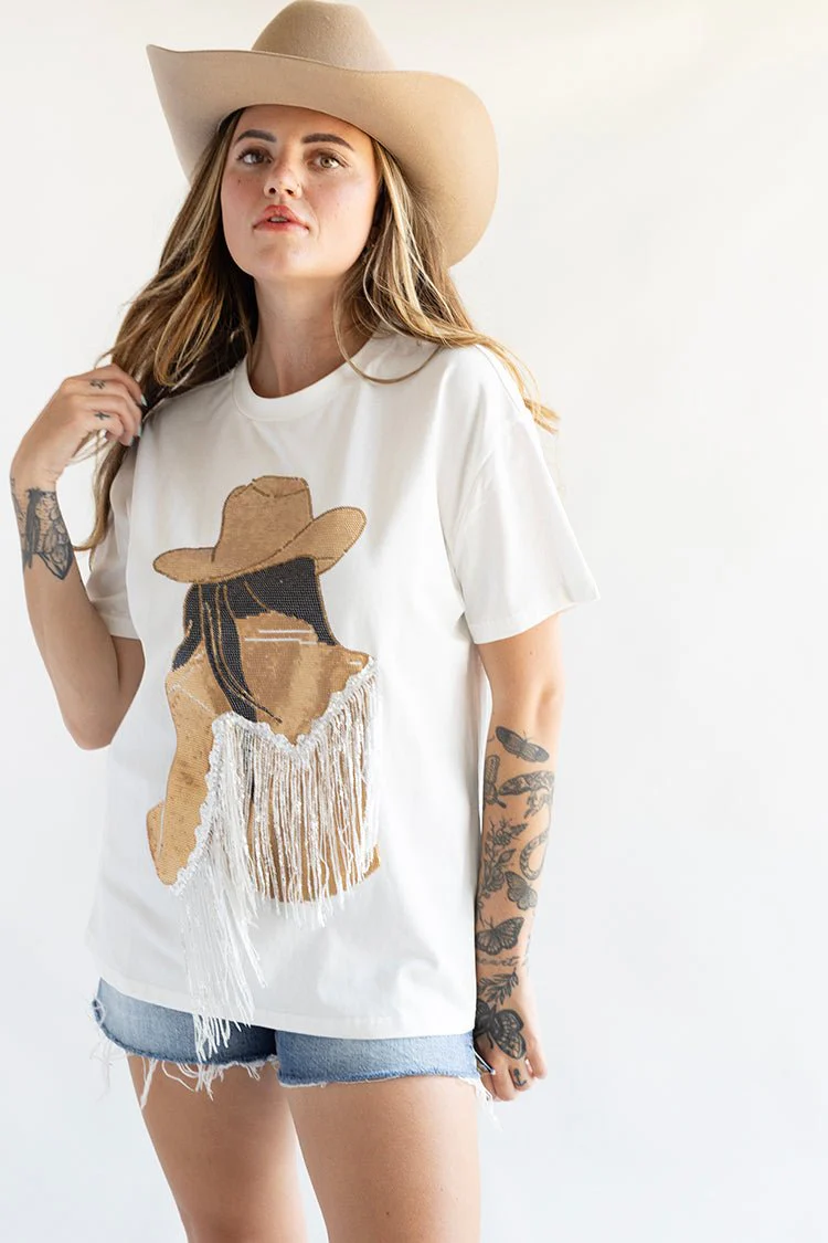 Cowgirl with Black Hair Bling Top - Image 4