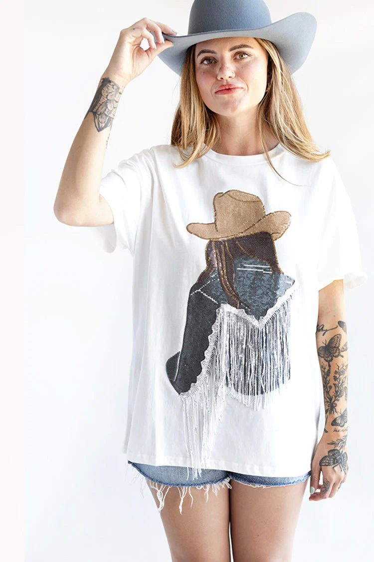Cowgirl with Brunette Hair Bling Top - Image 6