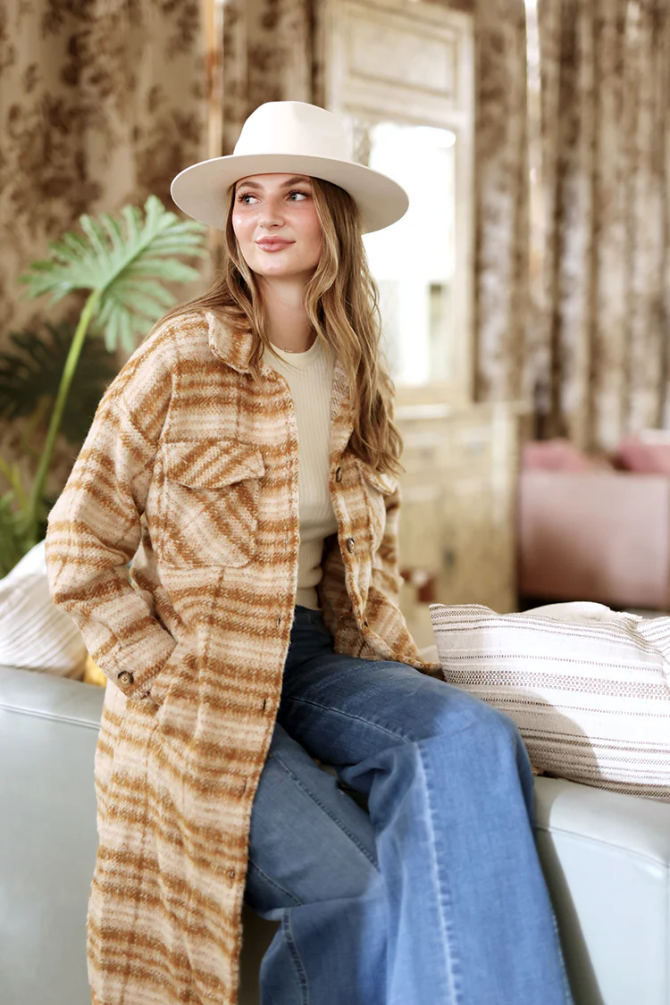 Cream Checked Longline Coat