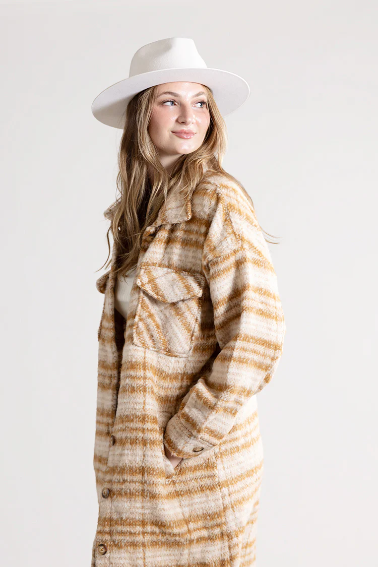 Cream Checked Longline Coat - Image 2