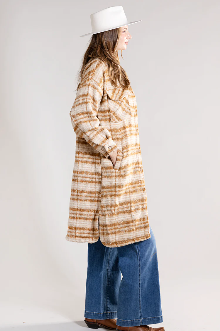 Cream Checked Longline Coat - Image 3