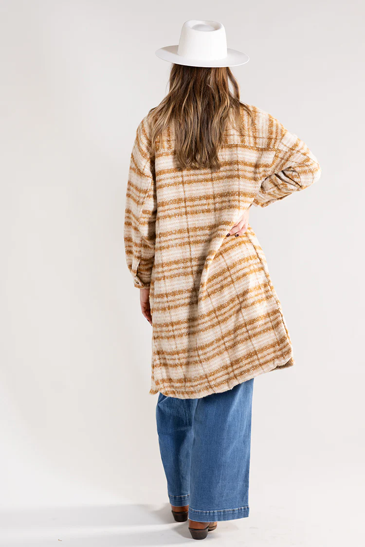 Cream Checked Longline Coat - Image 4
