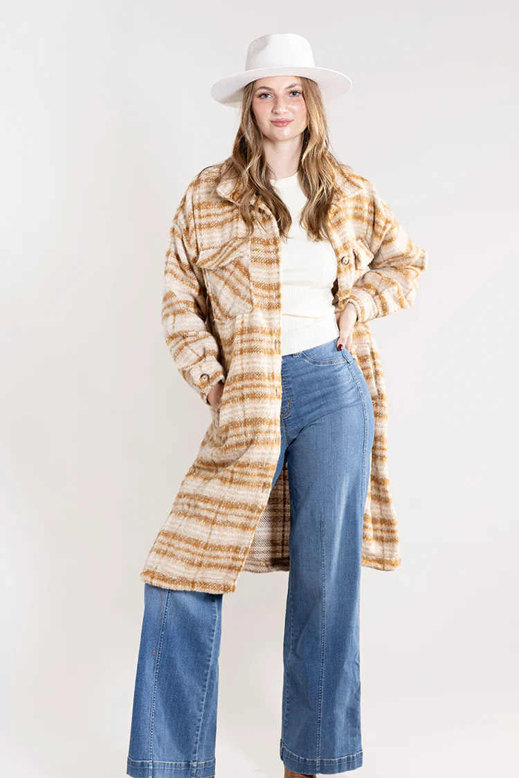 Cream Checked Longline Coat - Image 6