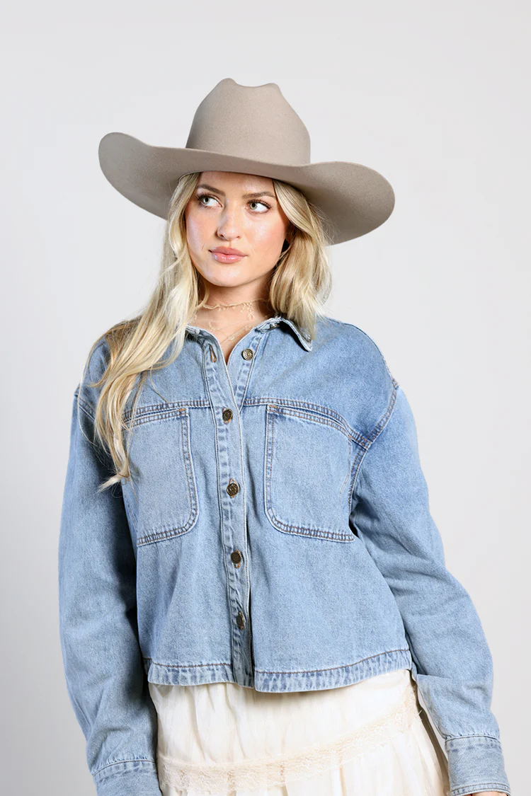 Cropped Denim Shacket - Image 3