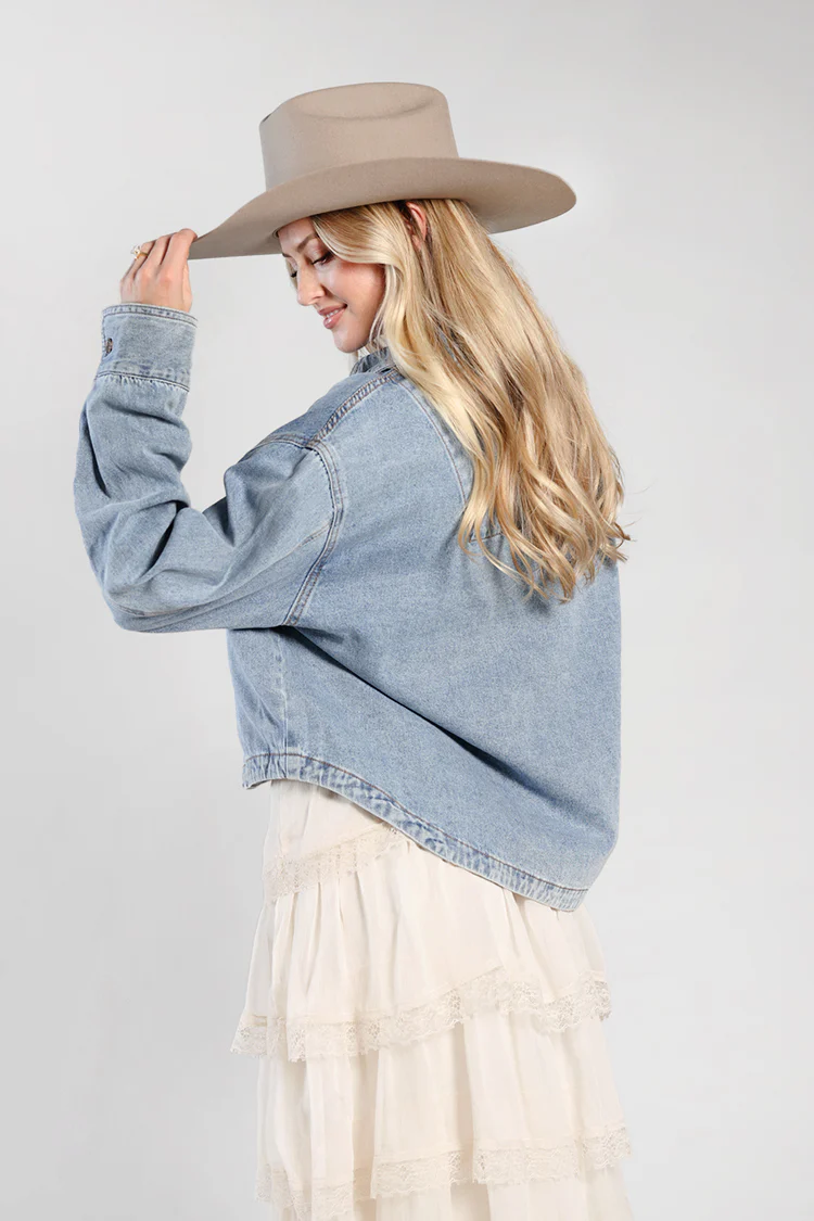 Cropped Denim Shacket - Image 5