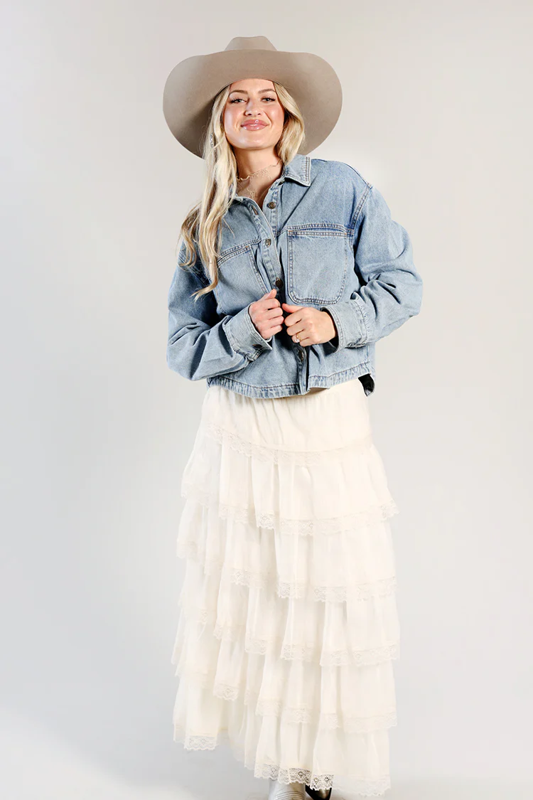 Cropped Denim Shacket - Image 7