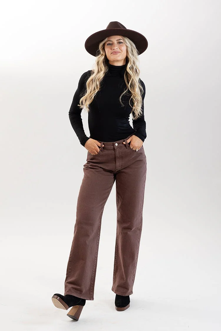 Dark Brown Straight Leg Baggy Fit Jeans