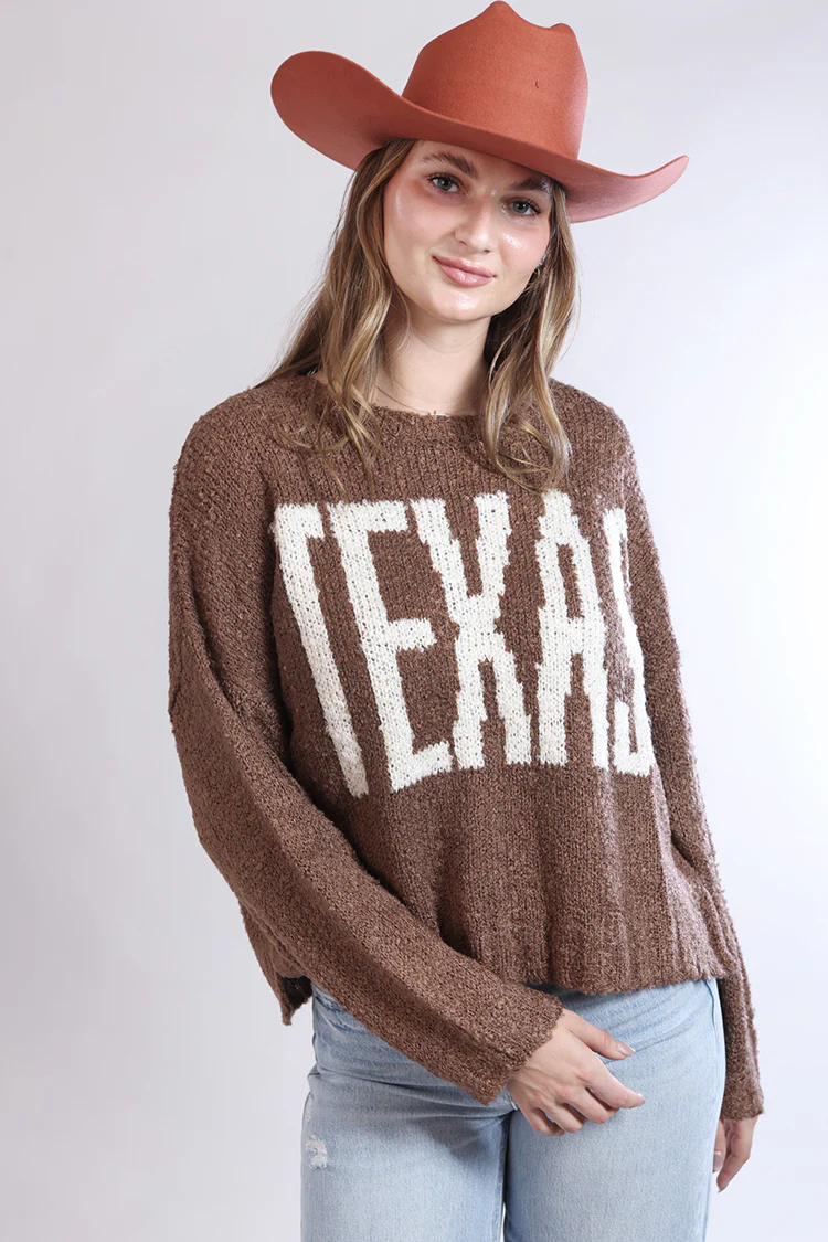 Dark Brown Texas Chunky Knit Long Sleeve Sweater - Image 3