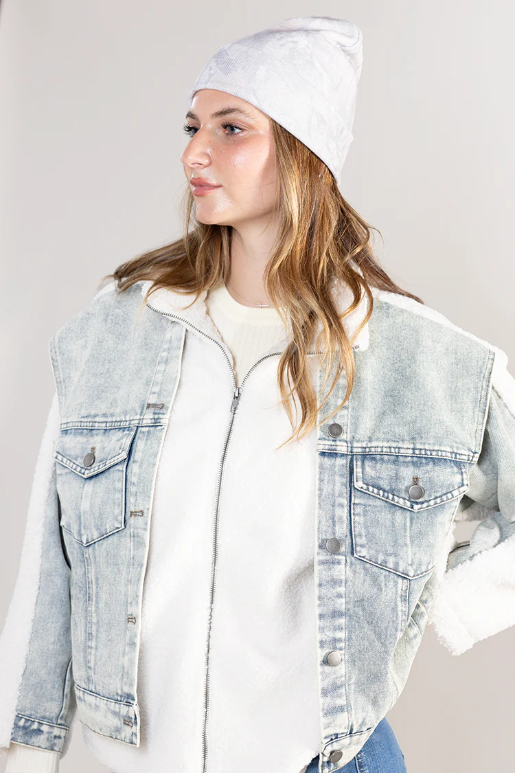 Denim Mixed Media Teddy Jacket