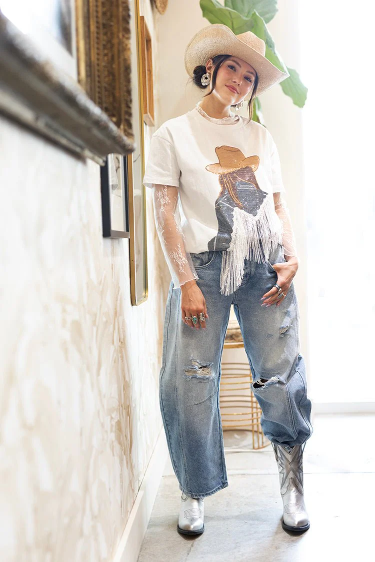 Distressed Light Wash Barrel Jeans - Image 4