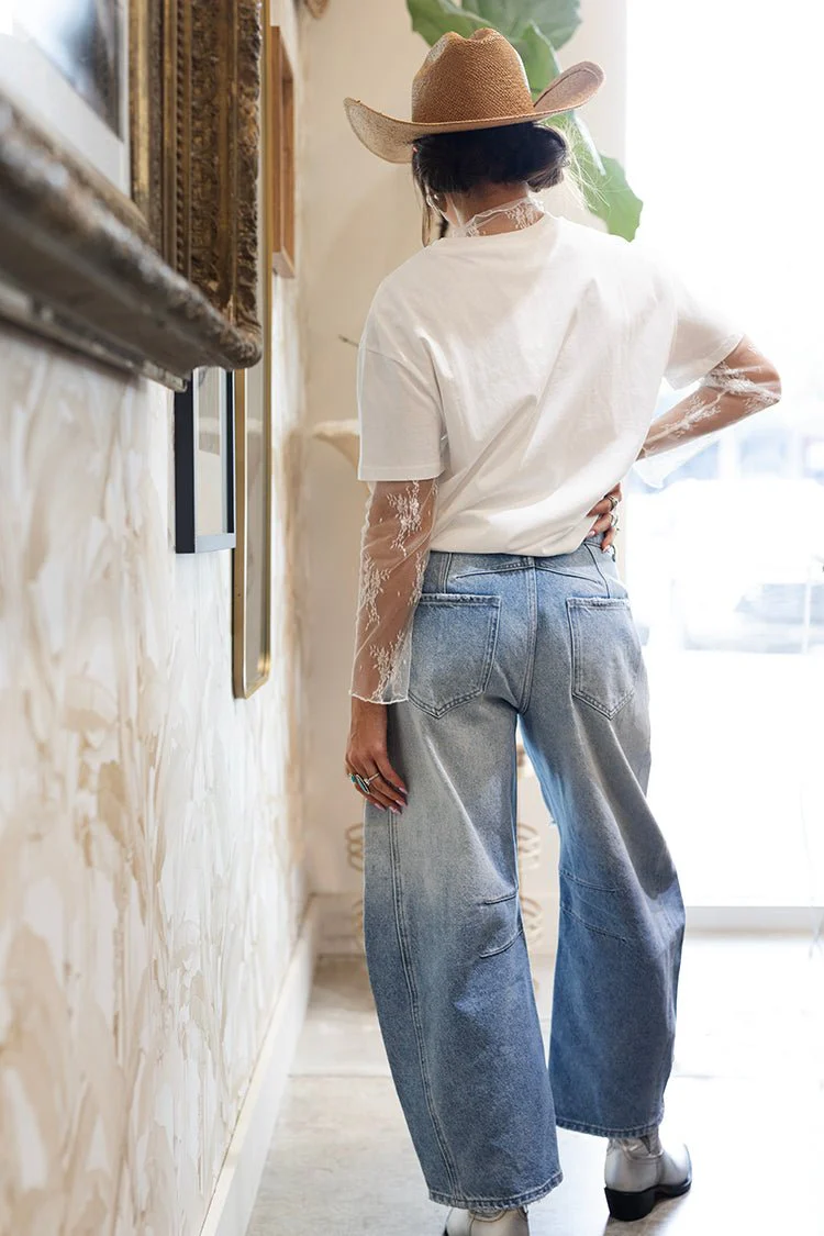 Distressed Light Wash Barrel Jeans - Image 5