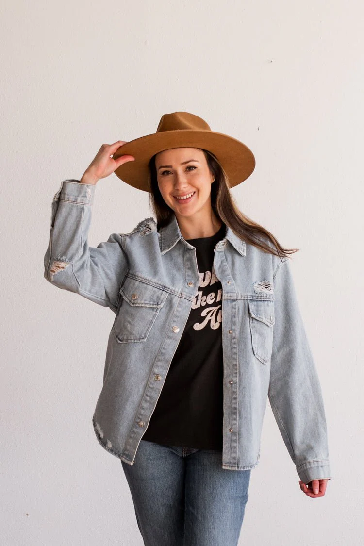 Distressed Light Wash Denim Jacket