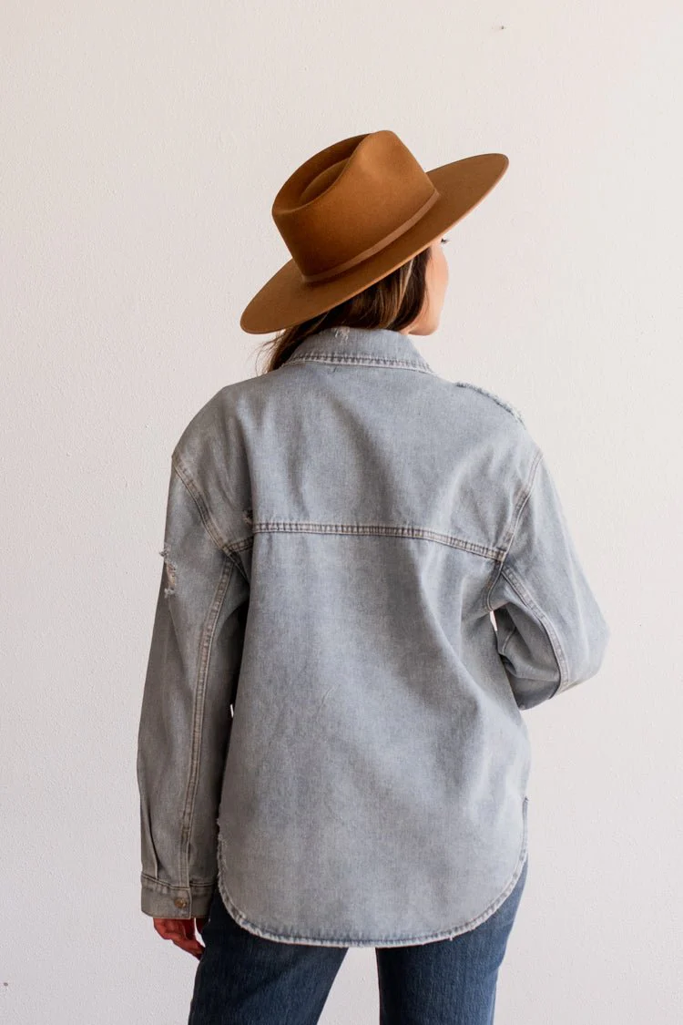 Distressed Light Wash Denim Jacket - Image 2