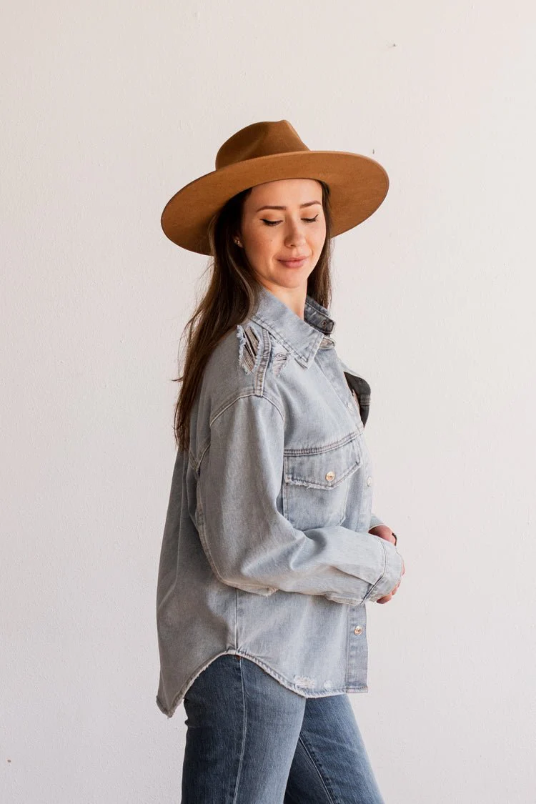 Distressed Light Wash Denim Jacket - Image 4