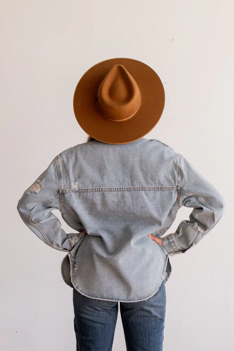 Distressed Light Wash Denim Jacket - Image 5