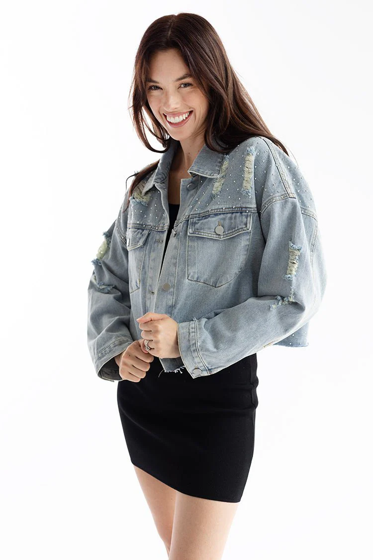 Distressed Studded Denim Jacket - Image 3