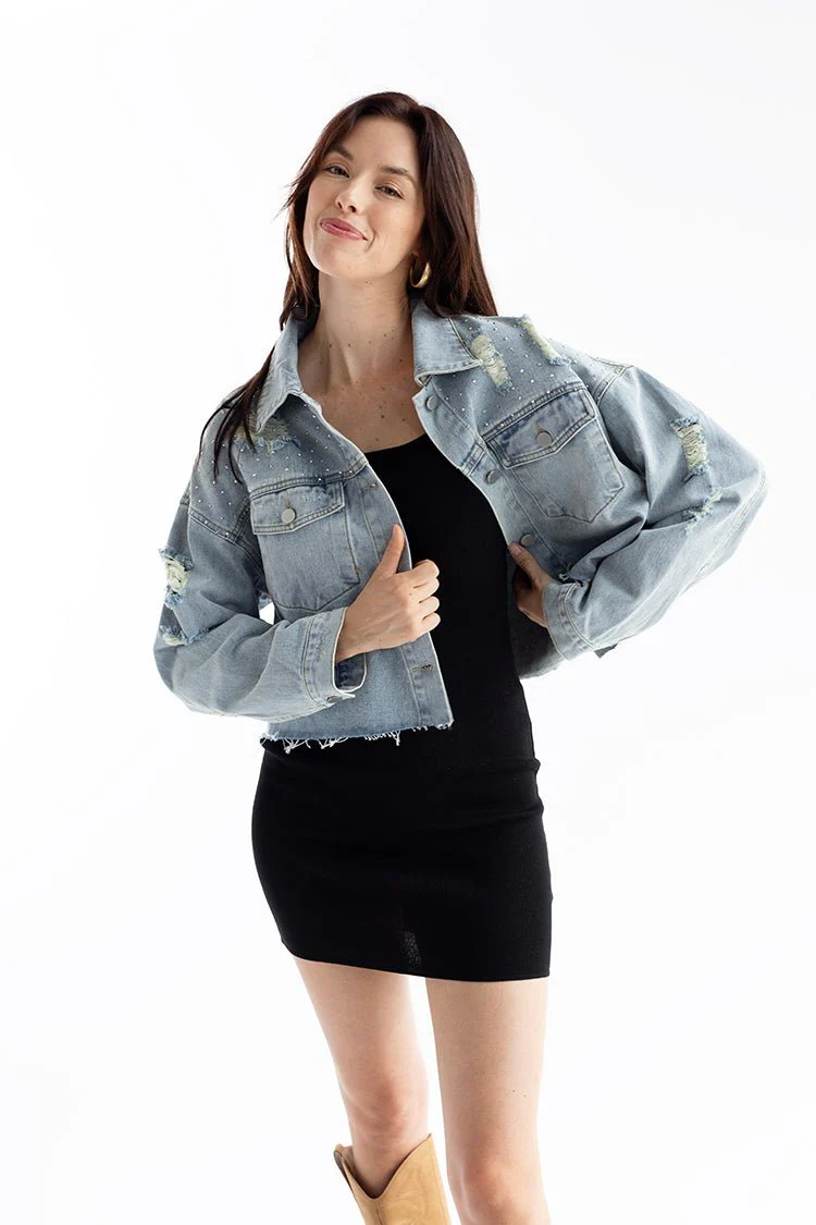 Distressed Studded Denim Jacket - Image 4