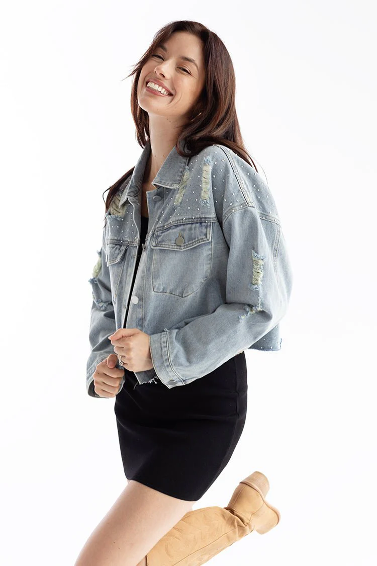 Distressed Studded Denim Jacket - Image 5