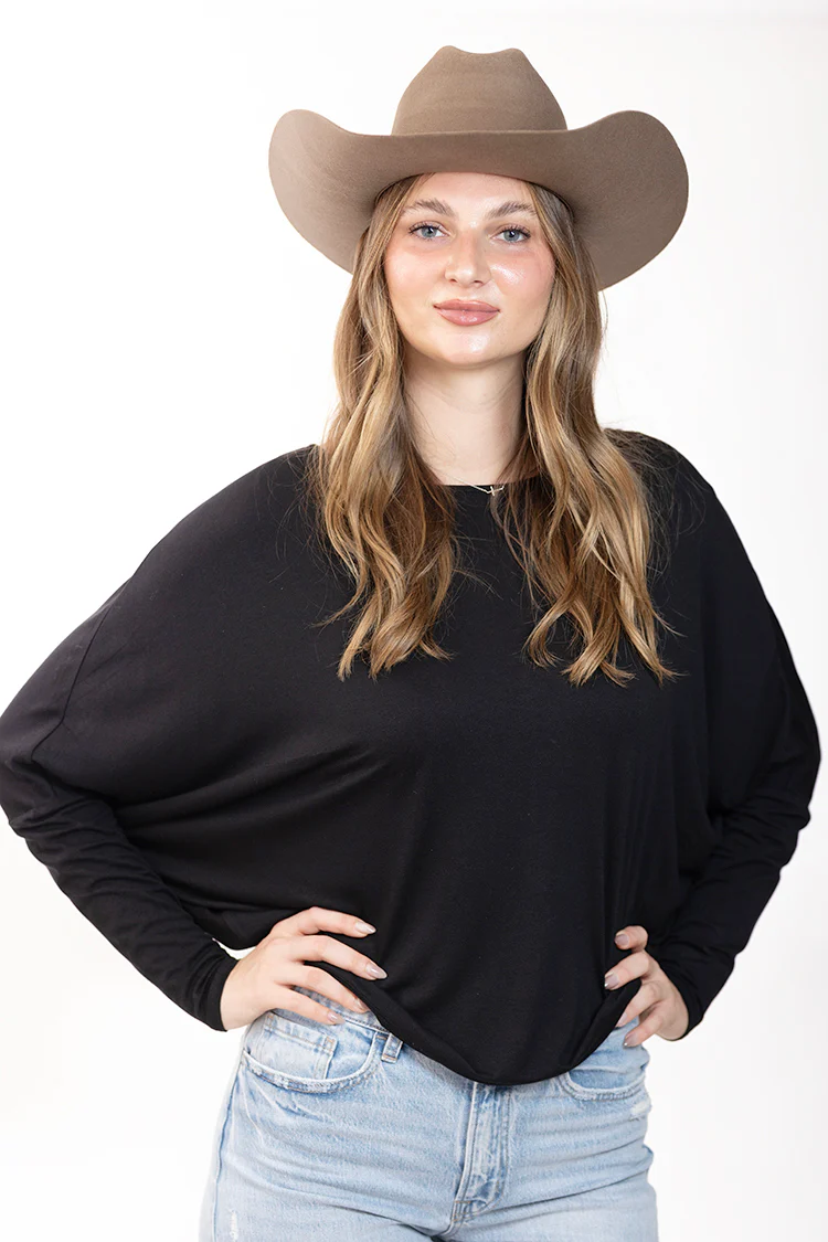 Dolman Long Sleeve Top - Black - Image 2