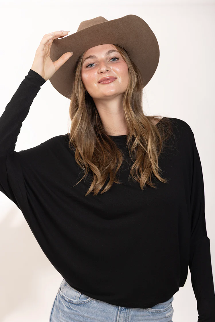 Dolman Long Sleeve Top - Black - Image 3