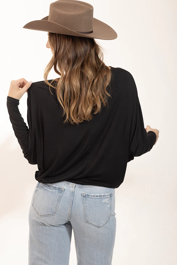 Dolman Long Sleeve Top - Black - Image 5