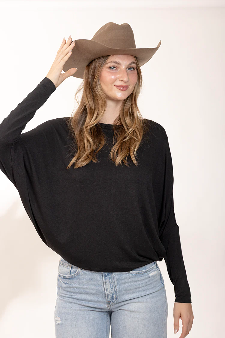 Dolman Long Sleeve Top - Black - Image 6