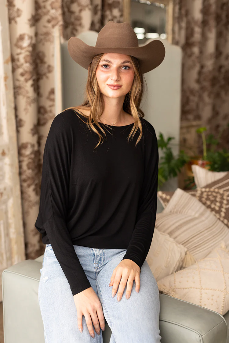 Dolman Long Sleeve Top - Black - Image 7