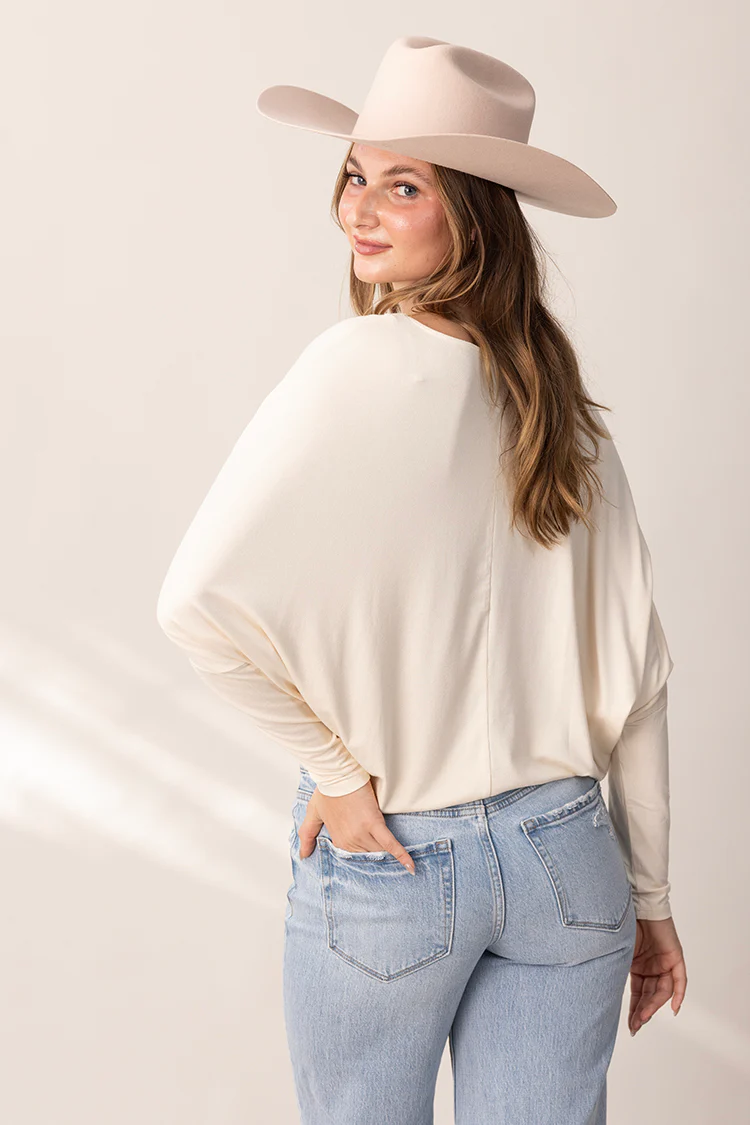 Dolman Long Sleeve Top - Cream - Image 2