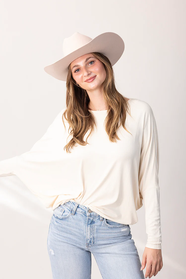 Dolman Long Sleeve Top - Cream - Image 3