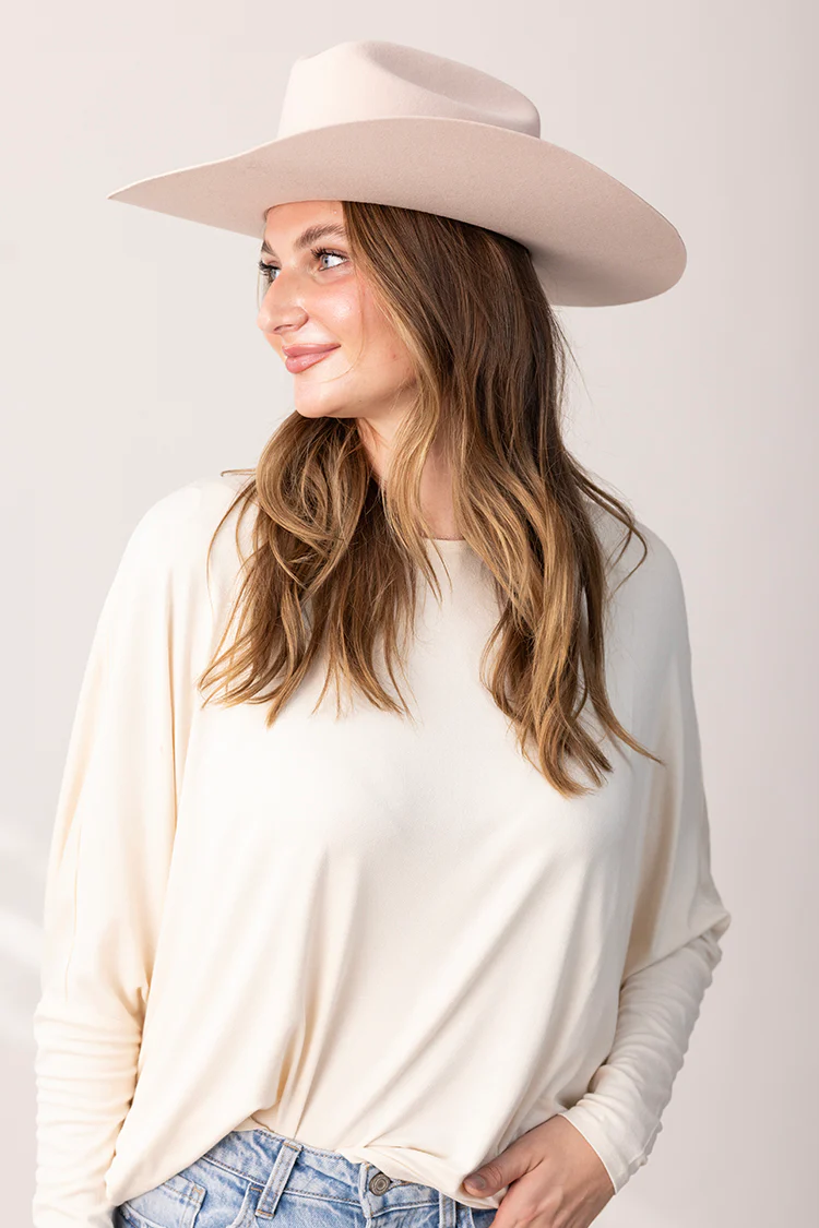 Dolman Long Sleeve Top - Cream - Image 6