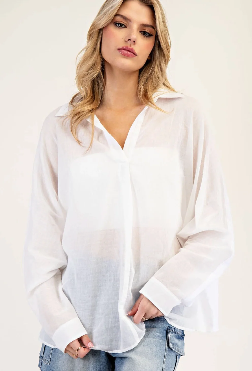 Dolman Sleeve Collared Blouse - Off White