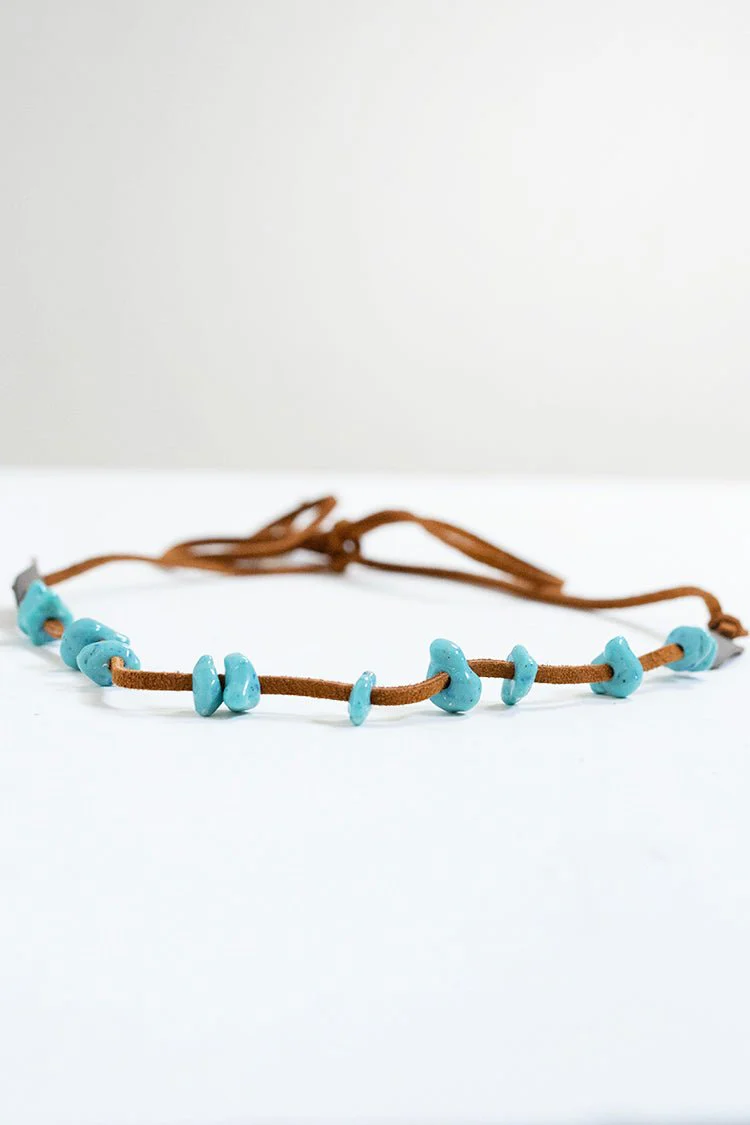 Double Wrap Turquoise and Leather Hat Band - Image 2
