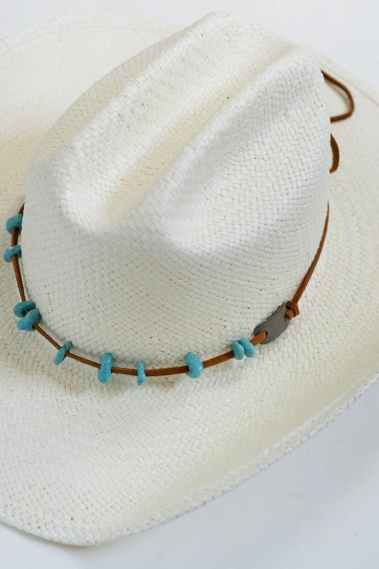 Double Wrap Turquoise and Leather Hat Band - Image 3