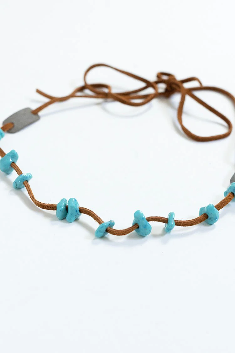 Double Wrap Turquoise and Leather Hat Band - Image 5
