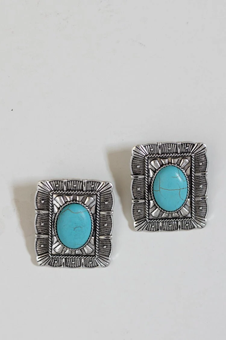Exaggerated Rectangle Turquoise Earrings - Image 5