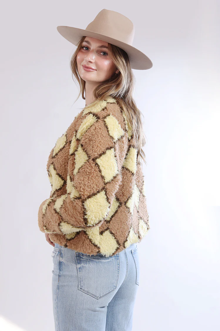Faux Shearling Argyle Jacket