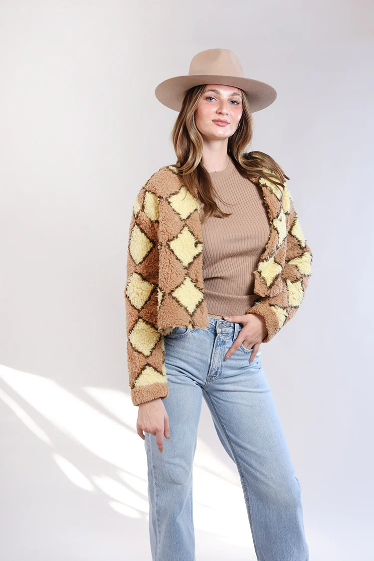 Faux Shearling Argyle Jacket - Image 2