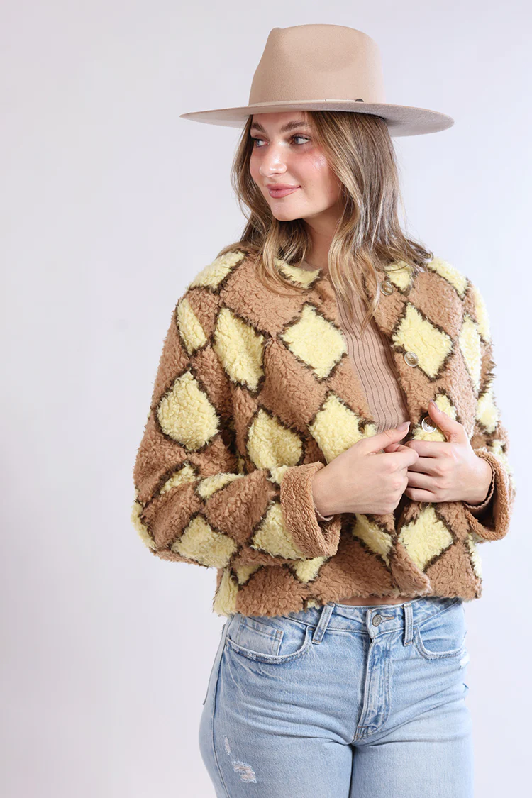 Faux Shearling Argyle Jacket - Image 3